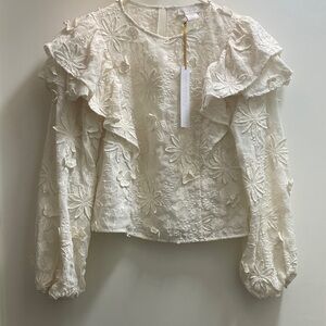 House of Harlow 1960 Cream Floral Ruffle Blouse - NWT